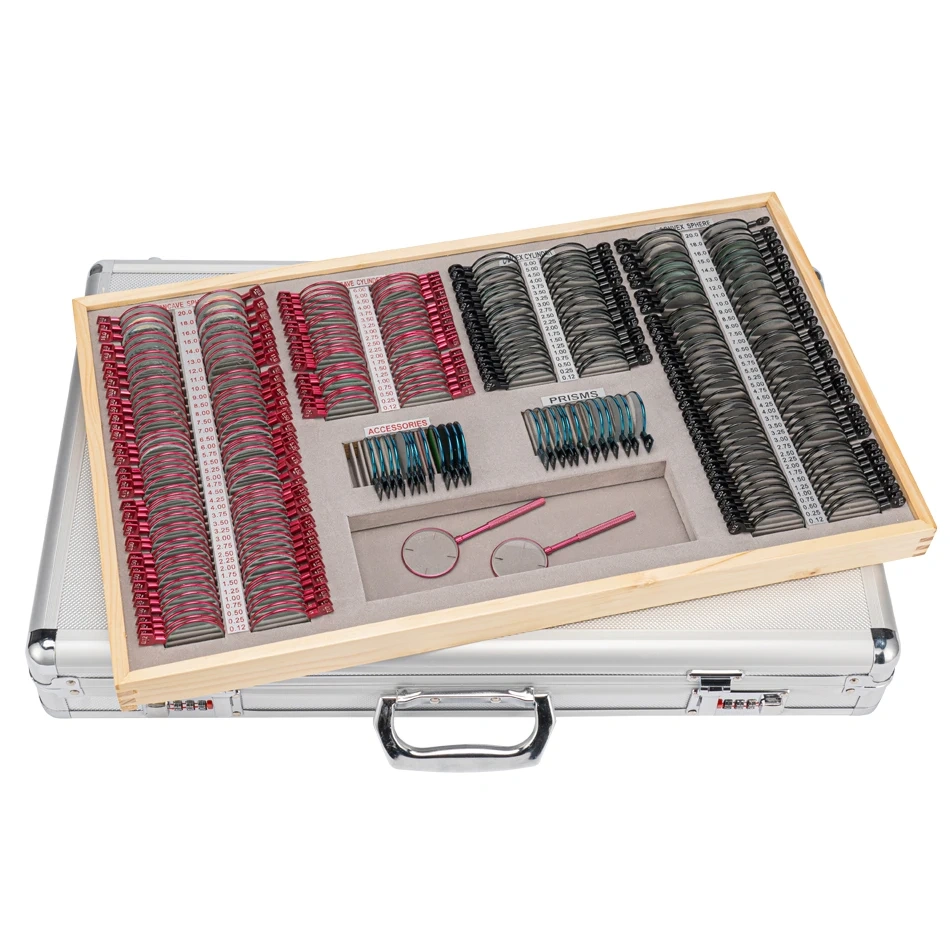 Hot Sale Optical 266 pieces Ophthalmic Trial Lens Set with Aluminum Box and Color lMetal Frame Rings for Optometry Used