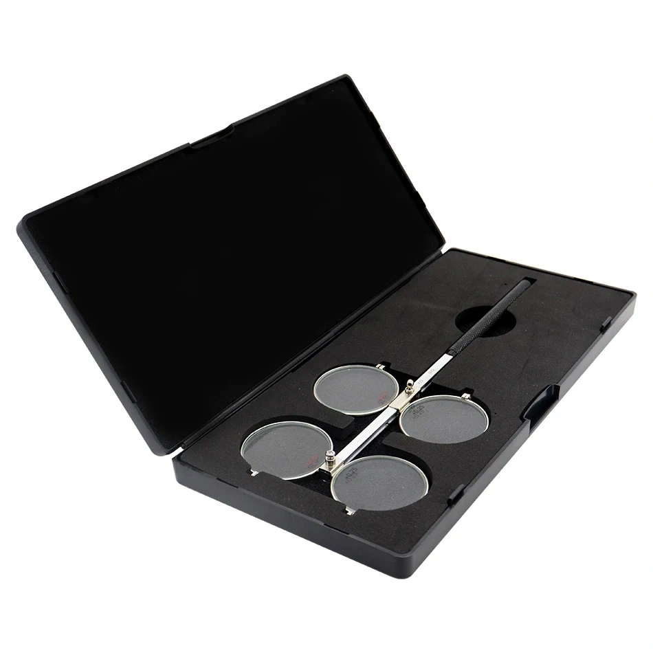 Top Grade Optical Adjustable PD Scale Copper 4-Lens Confirmation Test Metal Ophthalmic Flipper with Black Hard Case