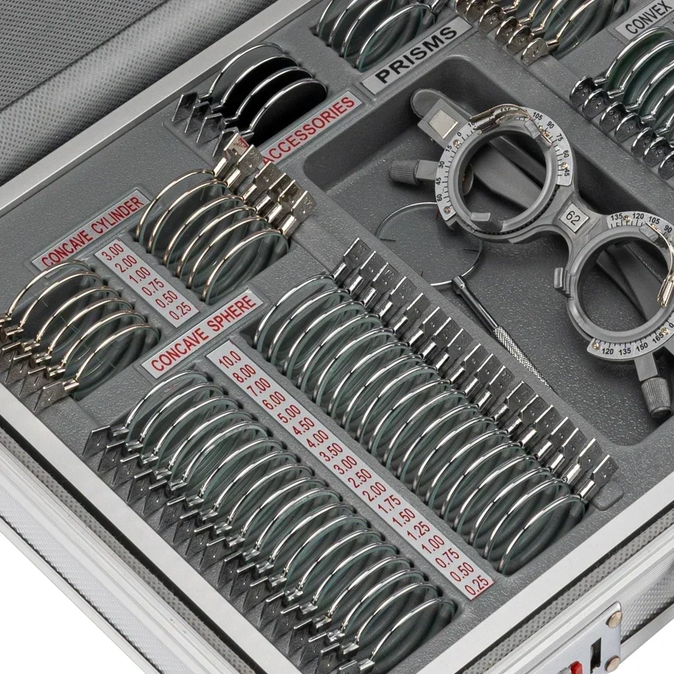 Optometry Equipment 104 Trial Lens Set Metal Rims Aluminium Case + Free  Frame