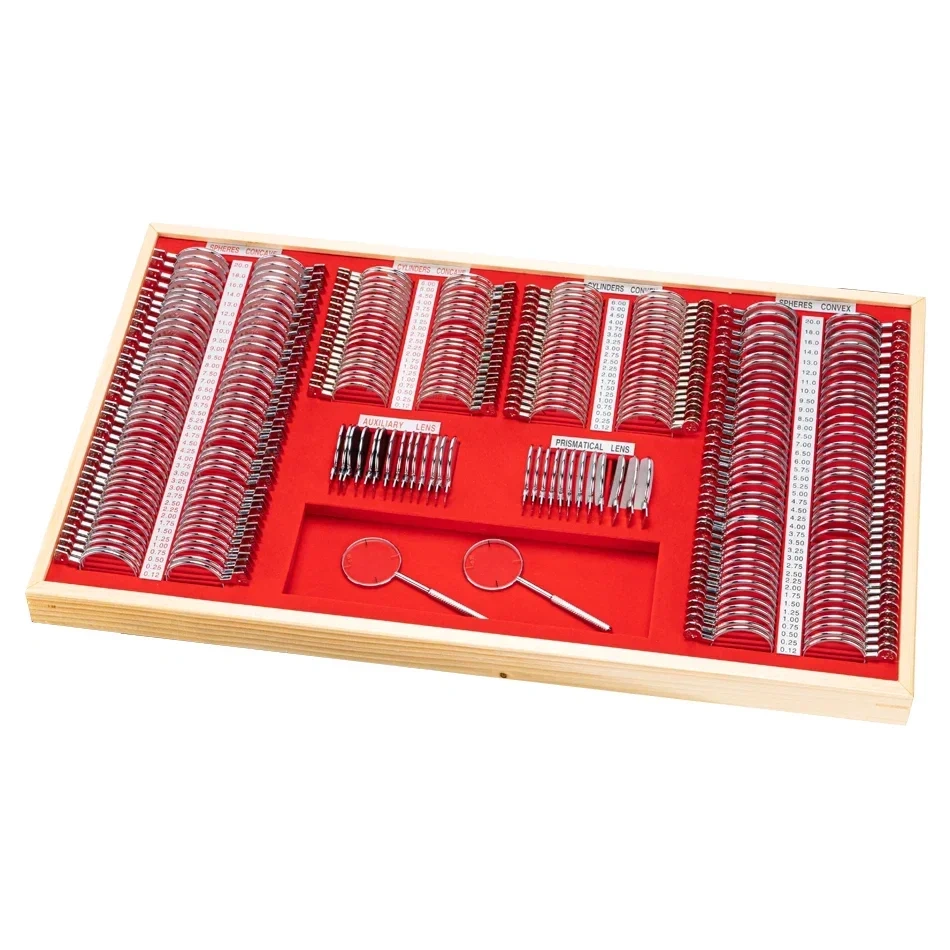 JS-266-Piece Ophthalmic A-Grade Lens Set with Leather Case, High-Quality Optometry Equipment, Optical Metal Rim Trial Lenses