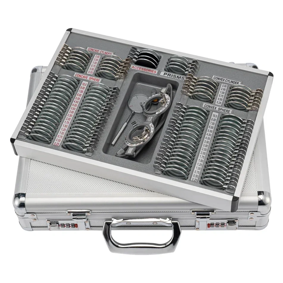 Optometry Equipment 104 Trial Lens Set Metal Rims Aluminium Case + Free  Frame