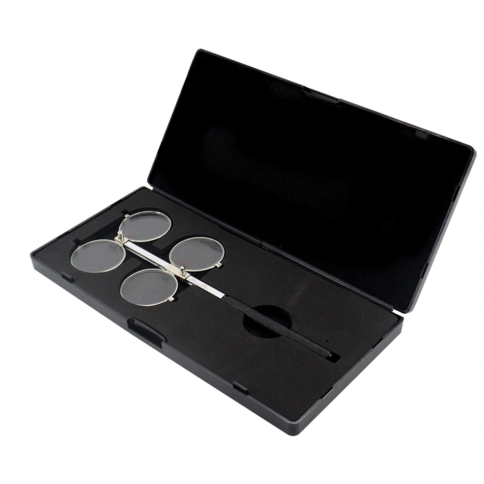 Top Grade Optical Adjustable PD Scale Copper 4-Lens Confirmation Test Metal Ophthalmic Flipper with Black Hard Case