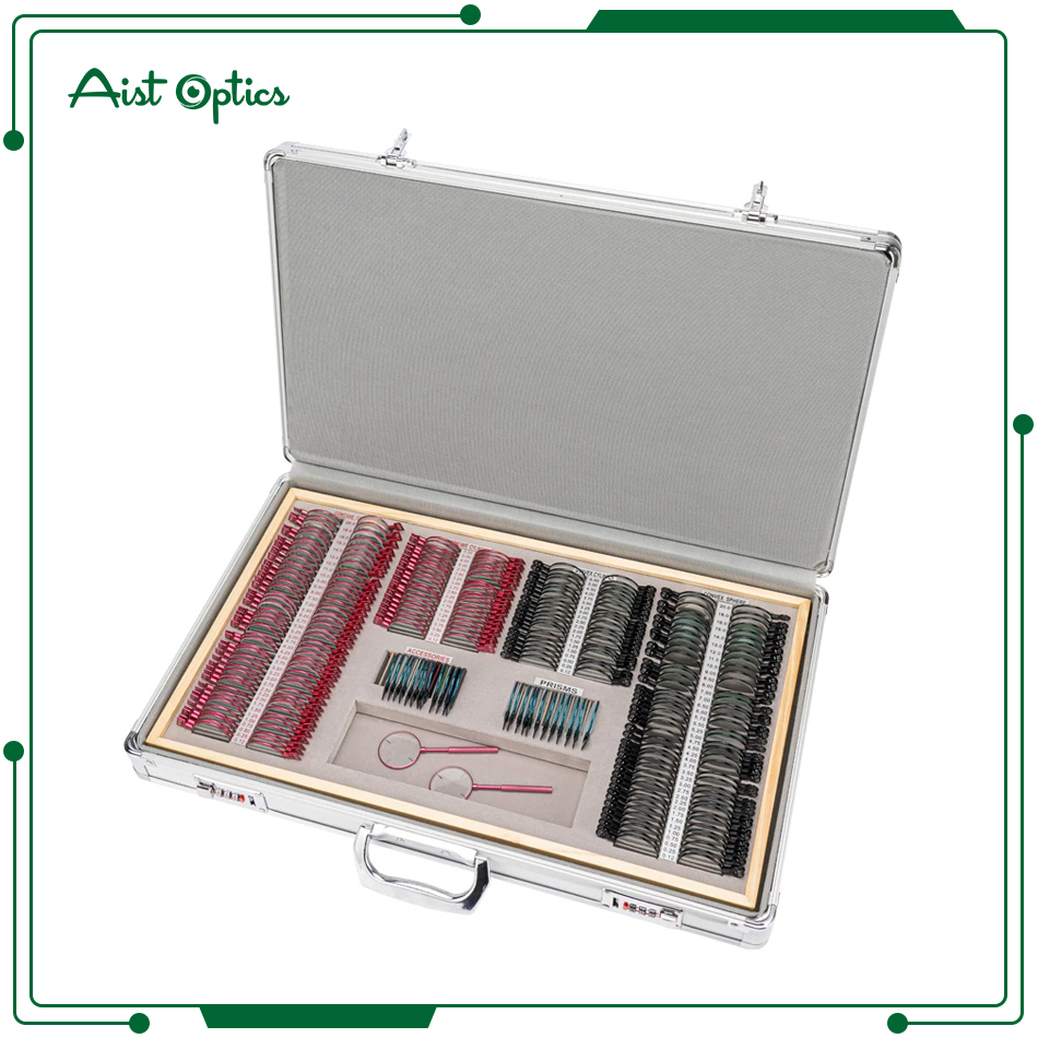 Hot Sale Optical 266 pieces Ophthalmic Trial Lens Set with Aluminum Box and Color lMetal Frame Rings for Optometry Used