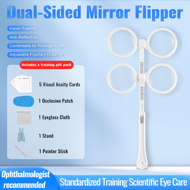 Vision Training Kit for Kids Dual Sided Mirror Flipper Set Adjustable Pupillary Distance Anti Reflective Includes Visual Acuity Cards Occlusion Patch and Accessories for Scientific Eye Care