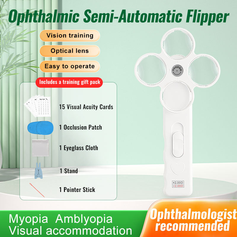 Vision Therapy Training Kit for Children Eye Correction Tool with Semi Automatic Mirror Flipper 15 Visual Acuity Cards Occlusion Patch Pointer Stick Stand Eyeglass Cloth Scientific Eye Exercise Set