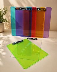 Transparent Plastic A4 Clipboard with Ruler, Colorful Document Writing Board