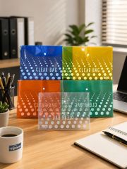 Colorful Polka Dot Transparent PVC Snap Button Document Clear File Bags