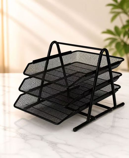 3-Tier Metal Mesh Document Tray, Office Desktop Paper File Organizer Holder