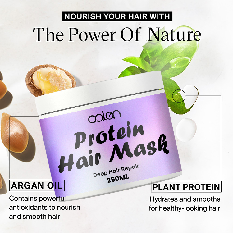 Oalen 250ml OEM ODM Leaves Hair Frizz Free And Smooth Deep Hair Repair Protein Hair Mask,oalen cosmetics