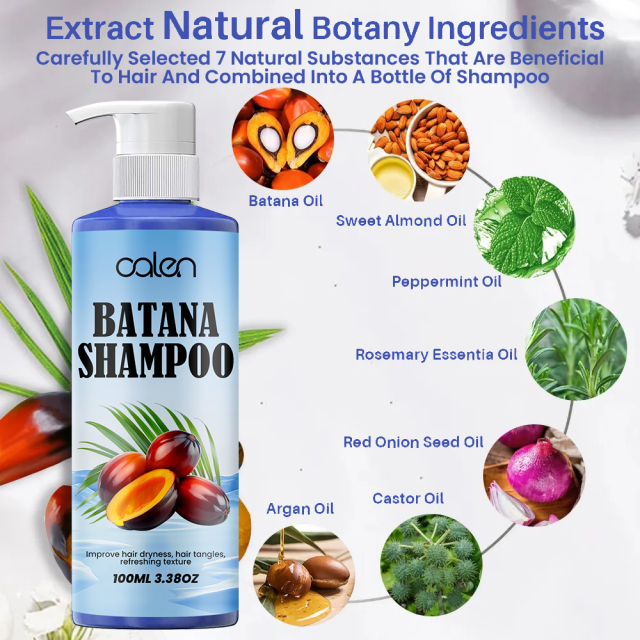 repairs damaged hair, promotes healthy hair growth, enhances natural luster, says goodbye to dry and dull hair batana shampoo,oalen cosmetics