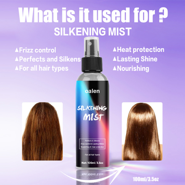 Hair Silk Mist Spray Customized Silk Mist Soft Smooth Heat Protectant Silkening Mist,oalen cosmetics