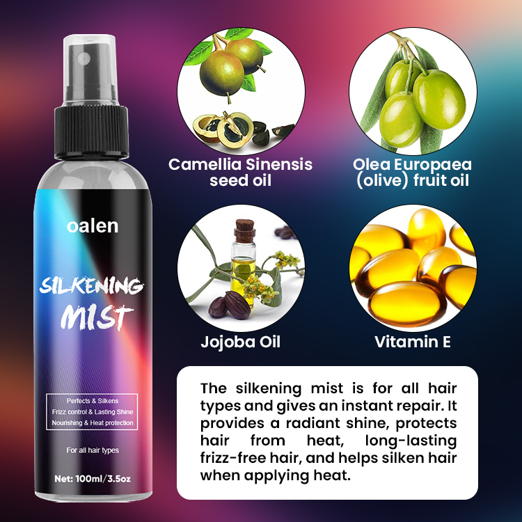 Hair Silk Mist Spray Customized Silk Mist Soft Smooth Heat Protectant Silkening Mist,oalen cosmetics