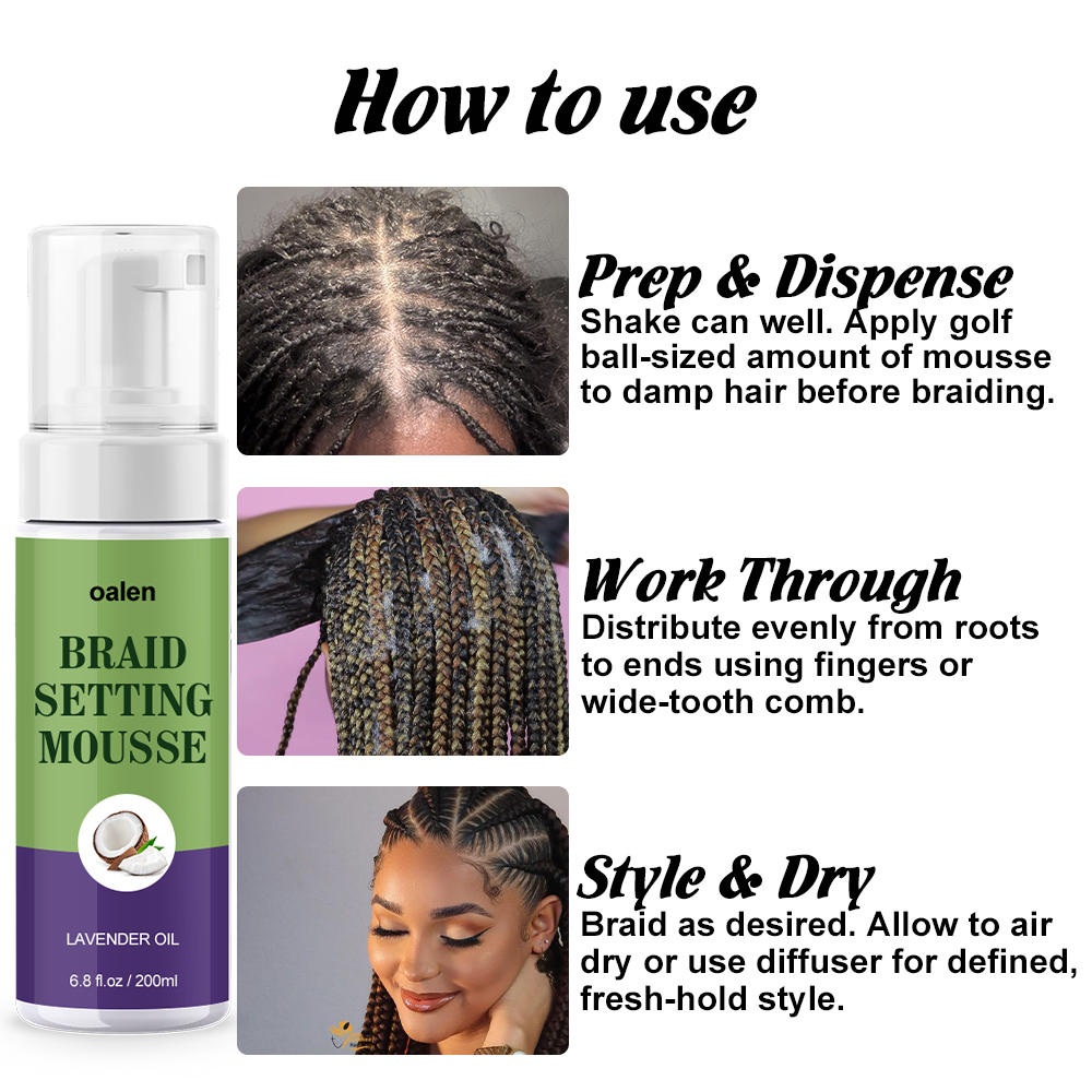 Hair Styling Foam Braids Styling Mousse Private Label Curly Styling Mousse for Braids Loc and Twist,oalen cosmetics