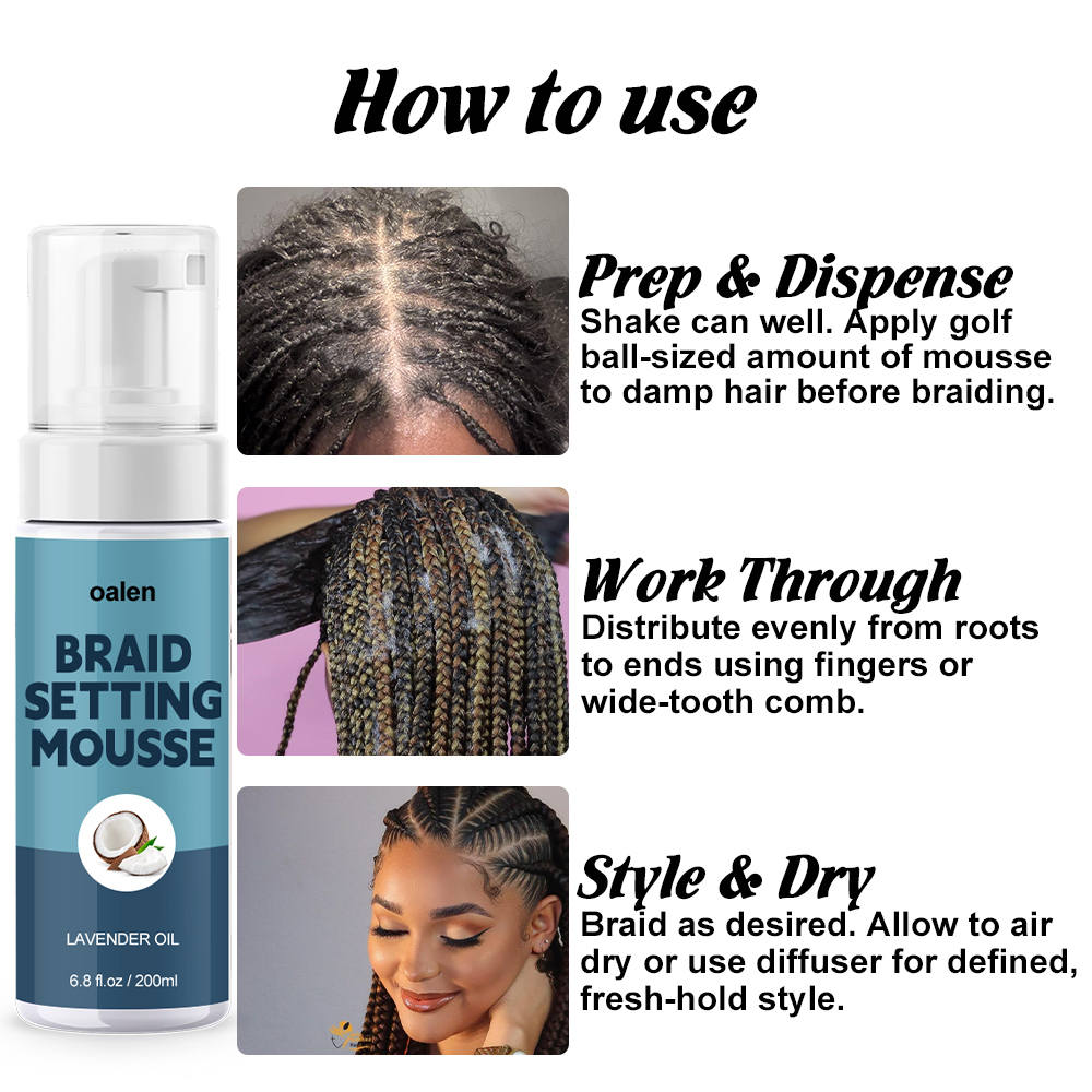 Braids Styling Mousse Private Label Curly Styling Mousse for Braids Loc and Twist,oalen cosmetics