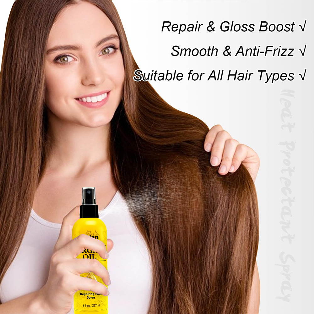 Luxfume Custom Private Label argan oil Silky Shine Spray Anti Frizz Hair Serum Oil Organic Repairing Hair Spray,oalen cosmetics