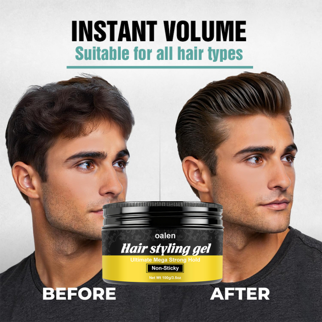 Ultimate Mega Strong Hold Pomade Wax Non-Sticky Hair Styling Gel for All Hair Types,oalen cosmetics