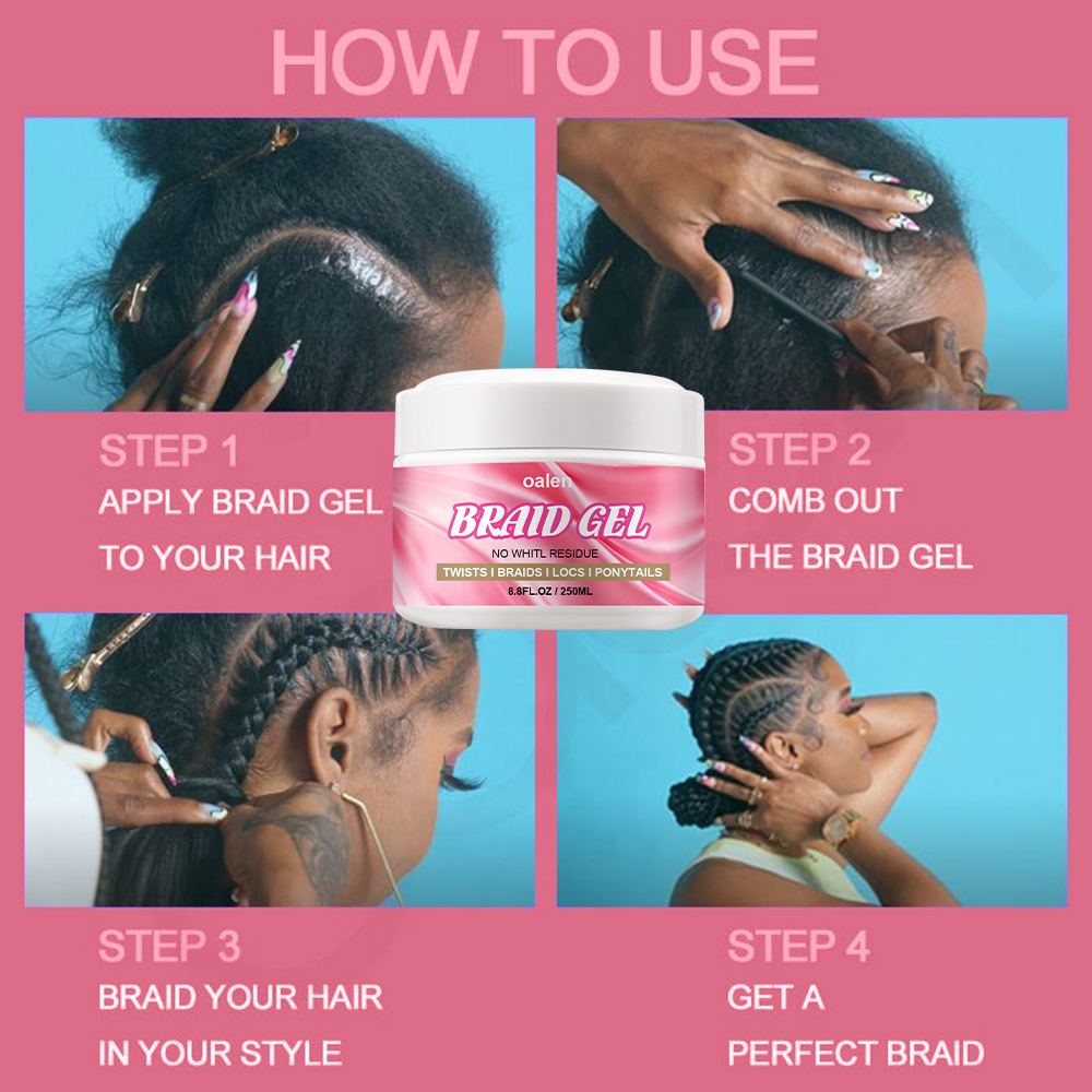 Professional Organic 4C Extra Braiding Gel 250g Strong Hold Peach Scent for Curly Hair Private Label African Styling Product,oalen cosmetics
