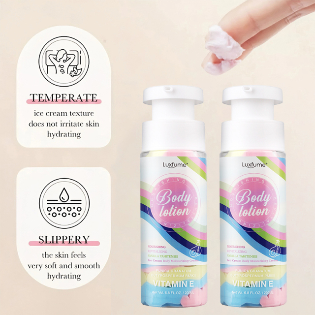 Luxfume OEM Factory Organic Ice Cream Body Lotion Moisturizing Nourishing Non-Greasy Cream for Dry Skin Care,oalen cosmetics