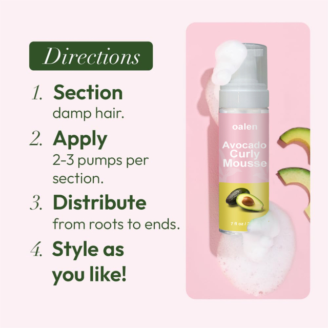 Organic Avocado Hair Care Strong Hold Styling Soft & Bouncy Curls Curling Hair Foam Hair Curl Mousse,MY SHOP