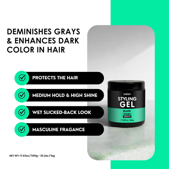 Organic Activated Charcoal Leave-On Styling Black Hair Gel with Shine Strong Hold,oalen cosmetics