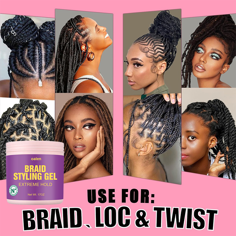 Organic Alcohol-Free Braid Gel Strong Hold Leave-On Styling forAll Hair Types,oalen cosmetics