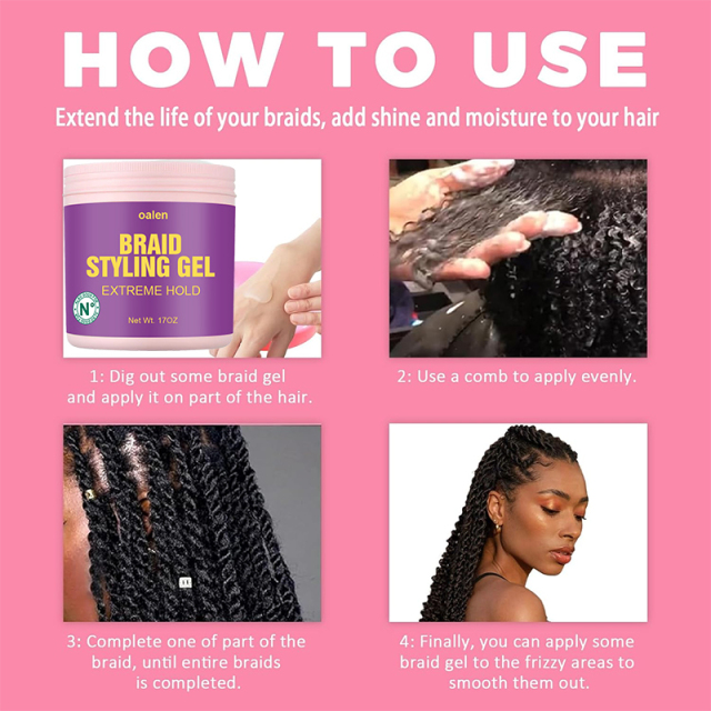 Organic Alcohol-Free Braid Gel Strong Hold Leave-On Styling forAll Hair Types,oalen cosmetics