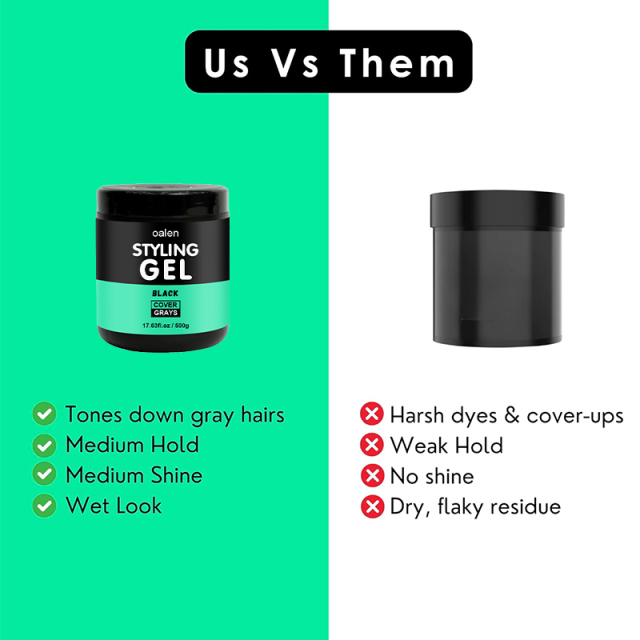 Organic Activated Charcoal Leave-On Styling Black Hair Gel with Shine Strong Hold,oalen cosmetics