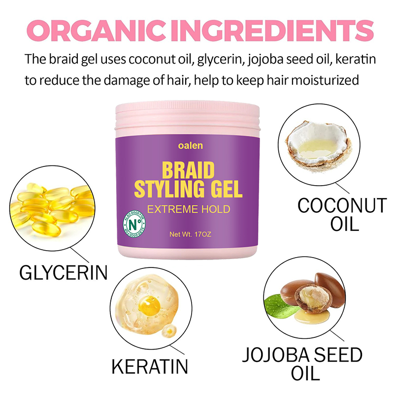 Organic Alcohol-Free Braid Gel Strong Hold Leave-On Styling forAll Hair Types,oalen cosmetics