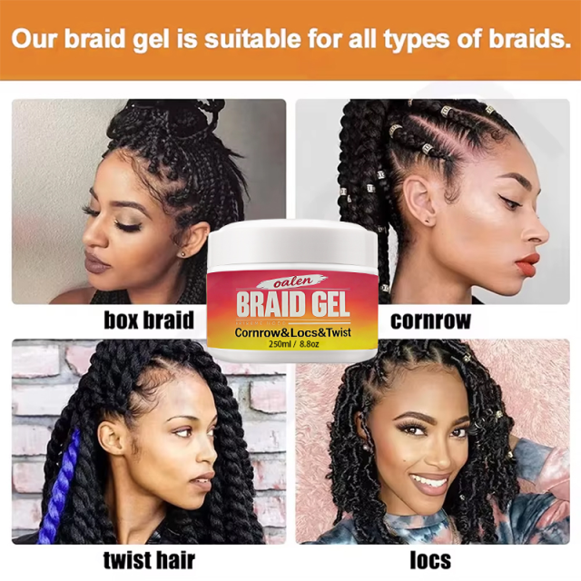 OEM Private Label Hair Braiding Gel Extra Hold No White and Anti-frizz Braid Hair Gel,oalen cosmetics