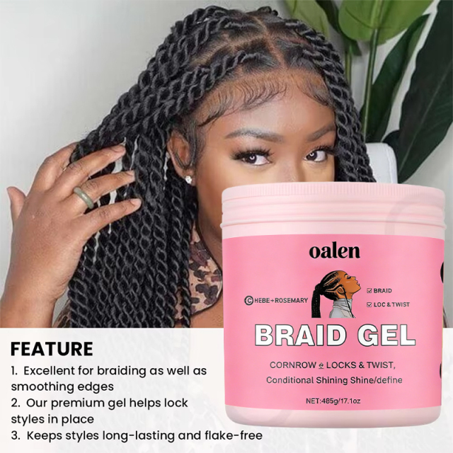 Private Label Braid Formula Conditioning Gel Strong Hold Great for Braiding Twisting Edges No Residue No Flaking High Shine,oalen cosmetics