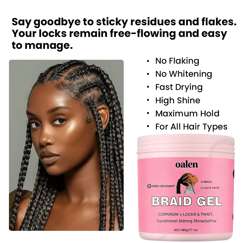 Private Label Braid Formula Conditioning Gel Strong Hold Great for Braiding Twisting Edges No Residue No Flaking High Shine,oalen cosmetics