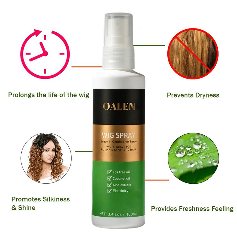 Private Label Wig Spray Refreshing Leave-In Conditioner for Synthetic Hair Detangler Cleanser Spray Nourishes Softens Fibers,oalen cosmetics