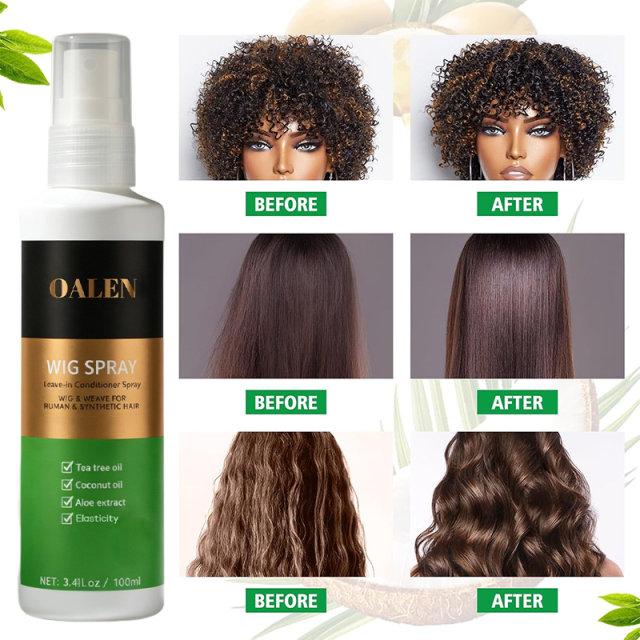 Private Label Wig Spray Refreshing Leave-In Conditioner for Synthetic Hair Detangler Cleanser Spray Nourishes Softens Fibers,oalen cosmetics