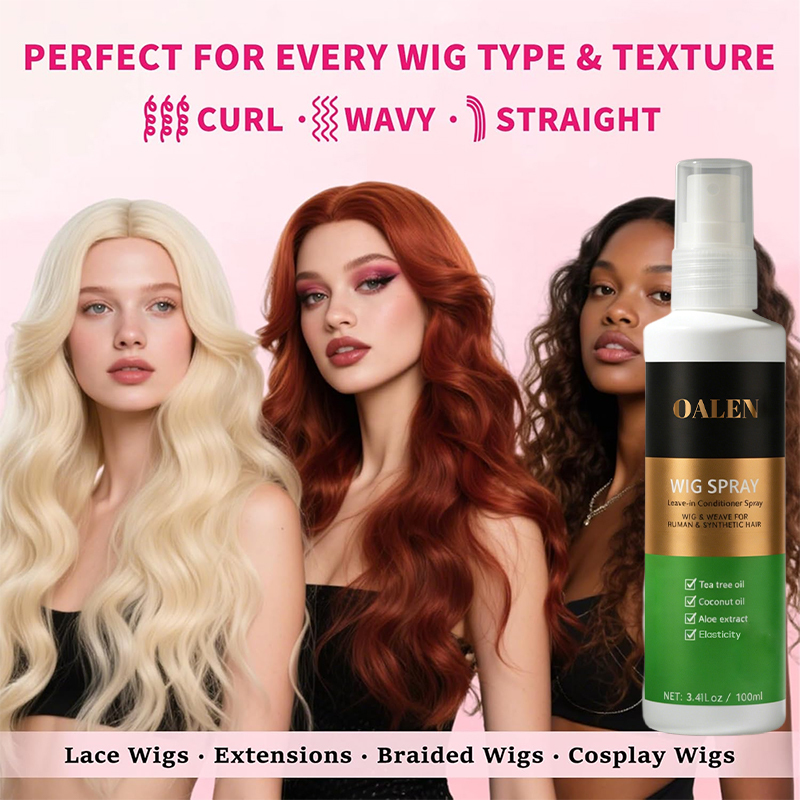 Private Label Wig Spray Refreshing Leave-In Conditioner for Synthetic Hair Detangler Cleanser Spray Nourishes Softens Fibers,oalen cosmetics