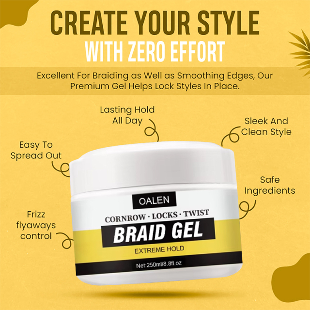 Private Label Extra Hold Non-Greasy Argan Oil Braid Gel Low MOQ Vendor Braiding Gel for Hair Organic Strong Hold,oalen cosmetics