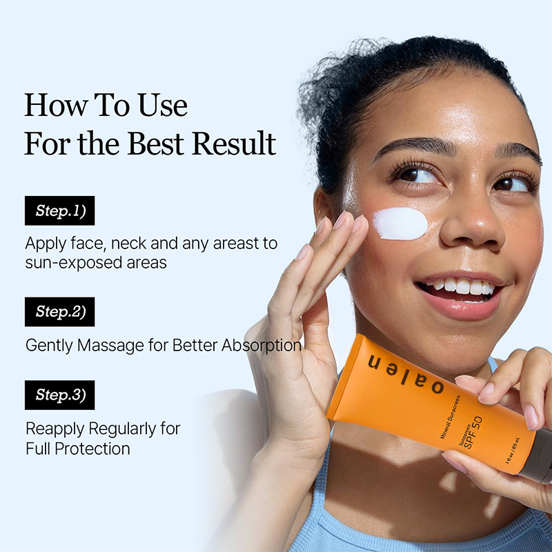 Private Label Anti Aging Sunscreen SPF 50 UVA/UVB Protection with Hydrating Ingredients for All Skin Types,oalen cosmetics