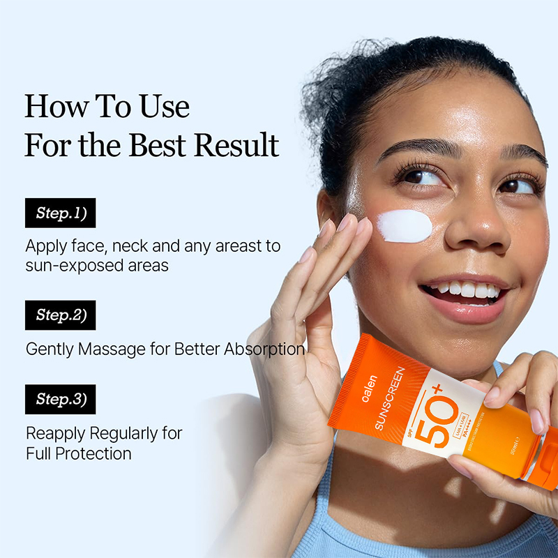Private Label Moisturizing SPF 50 Sunscreen Lotion Water Resistant Non-Greasy UVA UVB Protection Sensitve,oalen cosmetics