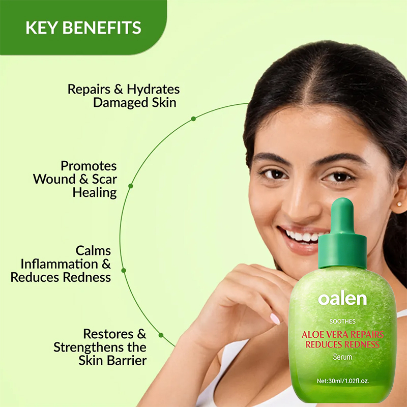 Private Label Calming Aloe Vera Serum Redness Relief Repairing Facial Serum for Sensitive Skin Care,oalen cosmetics