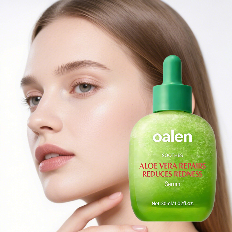 Private Label Calming Aloe Vera Serum Redness Relief Repairing Facial Serum for Sensitive Skin Care,oalen cosmetics