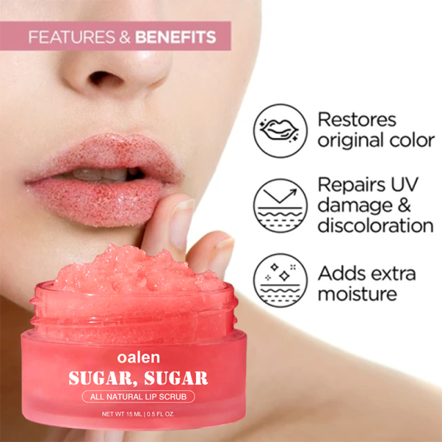 Private Label Organic Lip Scrub Made Moisturizing Scrub Exfoliator for Dry Lips Lip Sugar Scrubber Exfoliator for Smooth Lips,oalen cosmetics