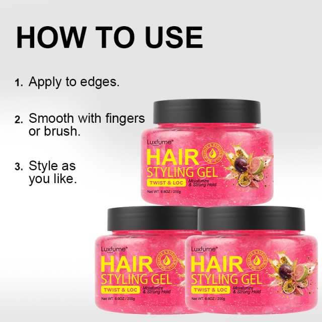 Luxfume Passion Fruit Dual Scent Hair Styling Gel Extra Strong Hold No Flaking Natural Organic Moisturizing Gel For Twist And Loc,oalen cosmetics