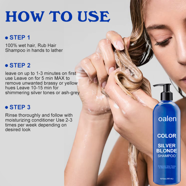 Oalen Private Label Silver Blonde Blue Shampoo Neutralizes Brassy Yellow Tones for Blonde Silver Grey Highlighted Hair,oalen cosmetics