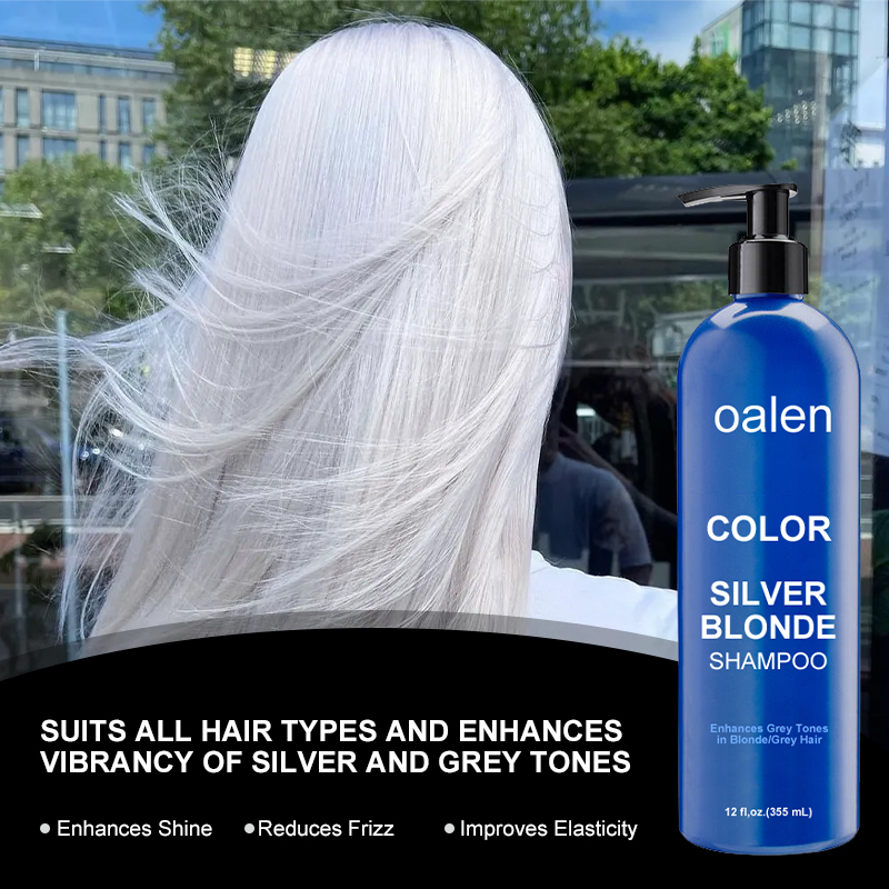 Oalen Private Label Silver Blonde Blue Shampoo Neutralizes Brassy Yellow Tones for Blonde Silver Grey Highlighted Hair,oalen cosmetics