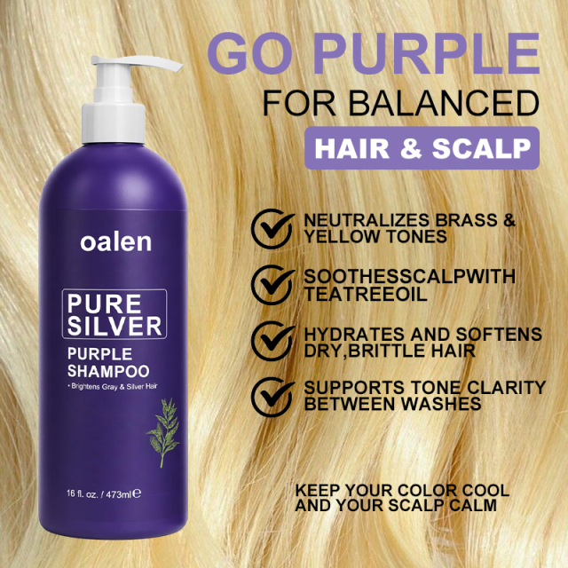 Purple Shampoo Professional Anti Brass Toner Removes Yellow Tones for Gray Bleached White and Blonde Hair Refreshes Scalp Sulfate Free,oalen cosmetics