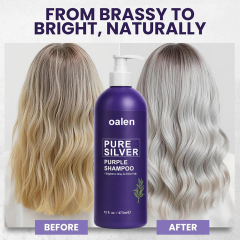 Purple Shampoo Professional Anti Brass Toner Removes Yellow Tones for Gray Bleached White and Blonde Hair Refreshes Scalp Sulfate Free,oalen cosmetics