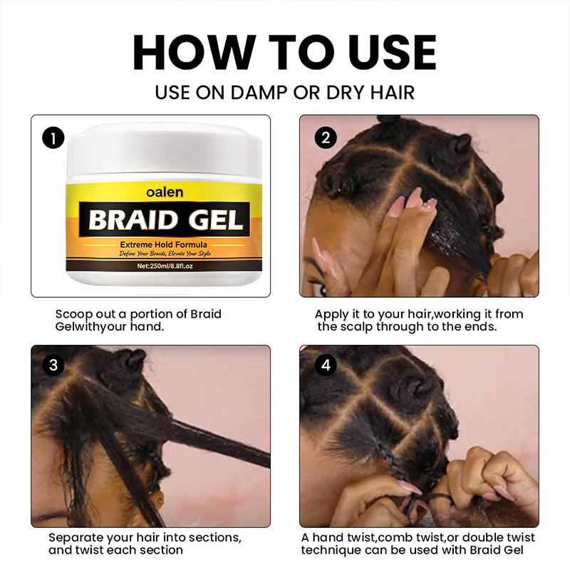 Alcohol-Free Braid Gel for Braids Locs Twists Strong Hold Non-Sticky Hair Gel with Shine for Frizzy Curly Hair,oalen cosmetics
