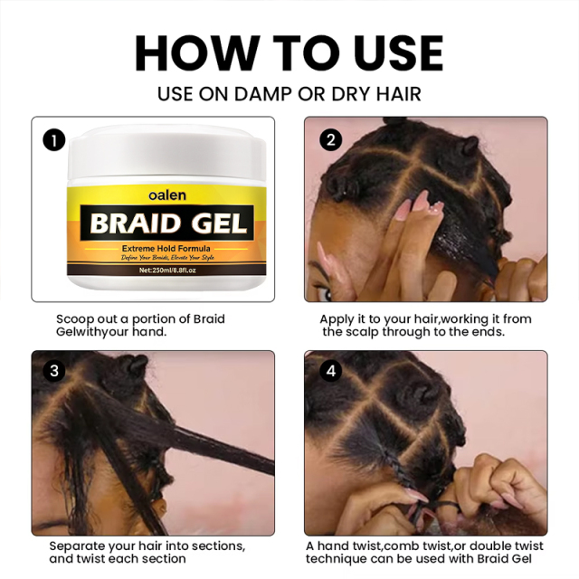 Alcohol-Free Braid Gel for Braids Locs Twists Strong Hold Non-Sticky Hair Gel with Shine for Frizzy Curly Hair,oalen cosmetics