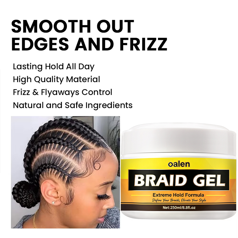 Alcohol-Free Braid Gel for Braids Locs Twists Strong Hold Non-Sticky Hair Gel with Shine for Frizzy Curly Hair,oalen cosmetics
