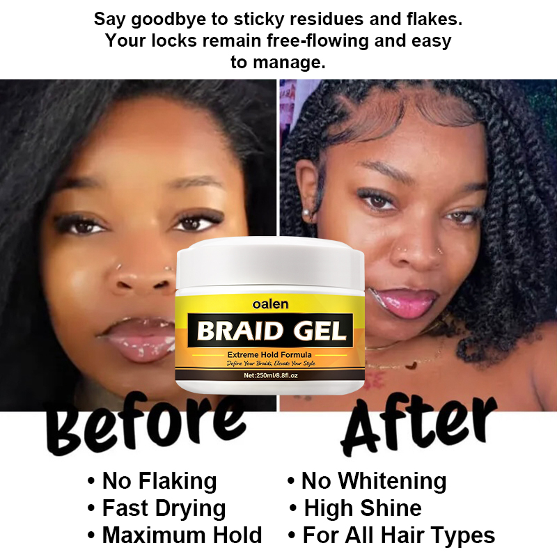 Alcohol-Free Braid Gel for Braids Locs Twists Strong Hold Non-Sticky Hair Gel with Shine for Frizzy Curly Hair,oalen cosmetics