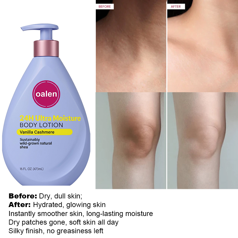 Big Size 473ml Oalen Private Label Natural Shea Butter Vanilla Body Lotion All Day Hydration Fast Absorbing Mild Skin Care,oalen cosmetics